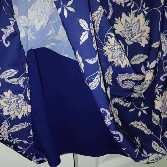 Eloquii Shift Dress Long Sleeve Tie-Neck Keyhole Ruffled Floral Navy Blue W 22 - Picture 5 of 7